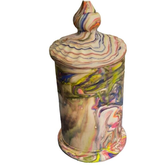 Handcrafted Psychedelic Swirl Ceramic Casting Resin Jar With Lid - Picture 5 of 8